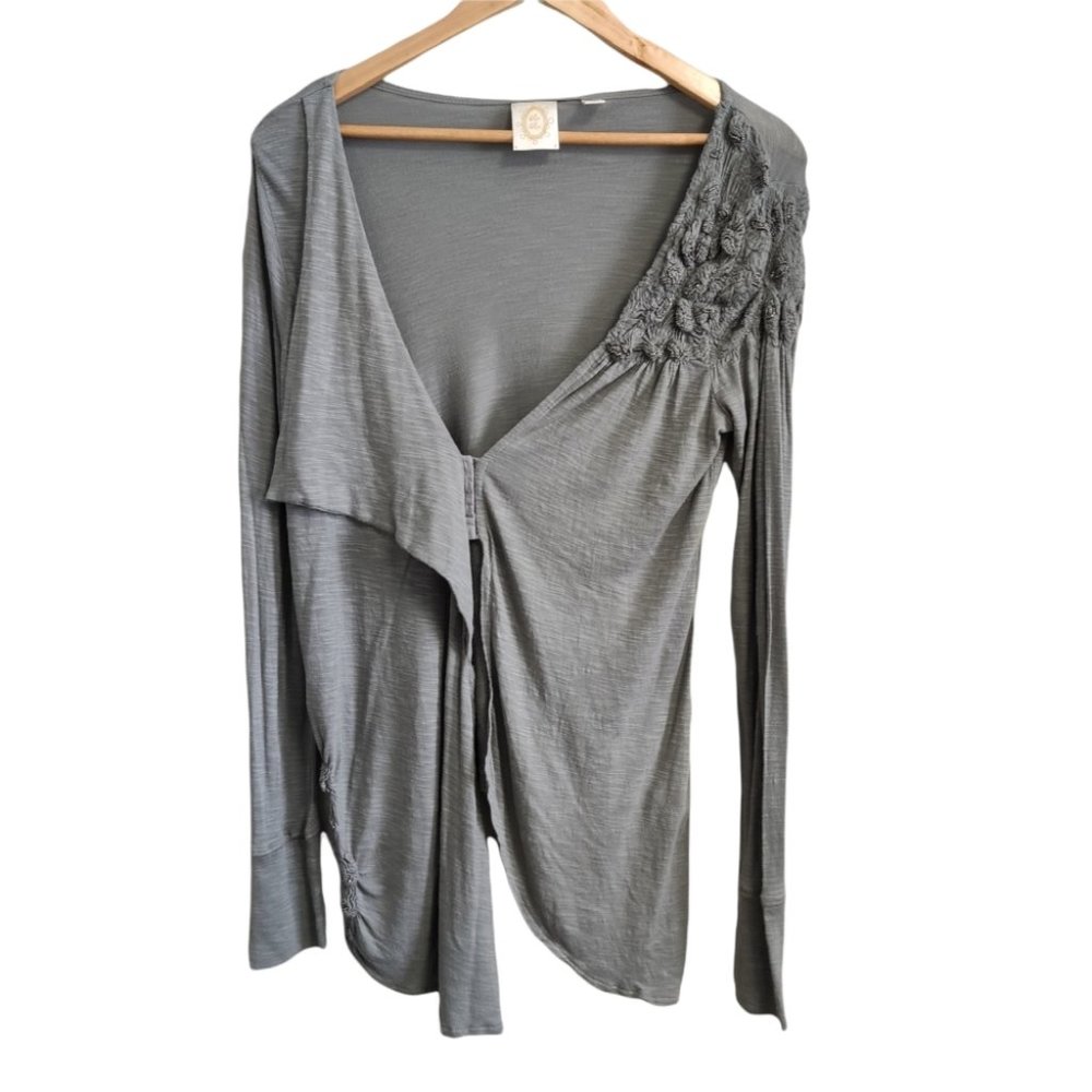 Anthropologie Ric Rac Green Long Sleeve Faux Wrap Top Size Medium